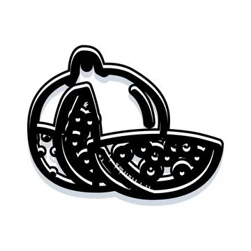 Pomegranate fruit cut simple black and white illustration Stock Illustration