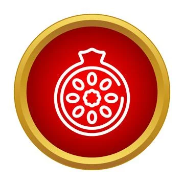 Pomegranate fruit icon on red button frame 스톡 일러스트
