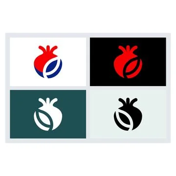 Pomegranate Fruit Icon Vector Logo Design Set Stock Illustration