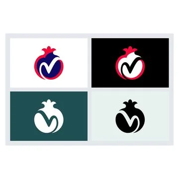 Pomegranate Fruit Letter V Logo Design Vector Stock Illustration