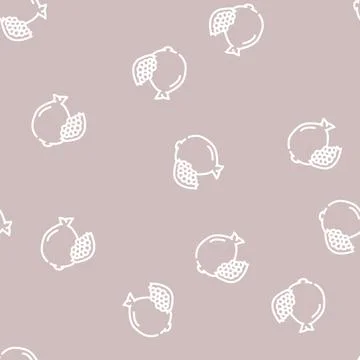 Pomegranate fruit line vector seamless pattern Stock Illustration