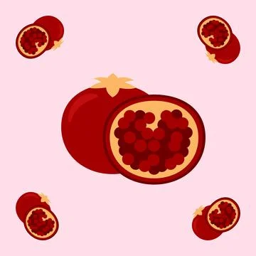 Pomegranate fruit seamless for pattern fabric, simple pomegranate fruit cut.. Stock Illustration