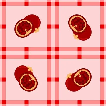 Pomegranate fruit seamless for pattern fabric, simple pomegranate fruit cut.. Stock Illustration