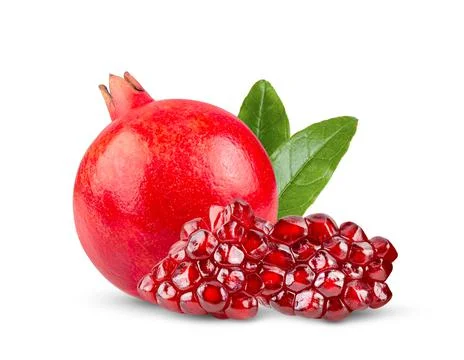 Pomegranate with leaf on white background. Stock Photos