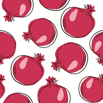 Pomegranate line doodle style pattern. Seamless pomegranate outline pattern. Stock Illustration