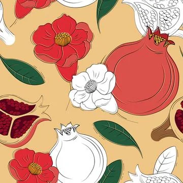 Pomegranate pattern, botanical fruit sketch. Abstract flat design for woman.. Stock Illustration