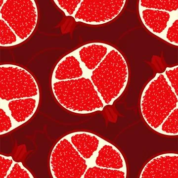 Pomegranate pattern seamless. Red fresh juicy fruit background. Vector illust Illustrazione stock