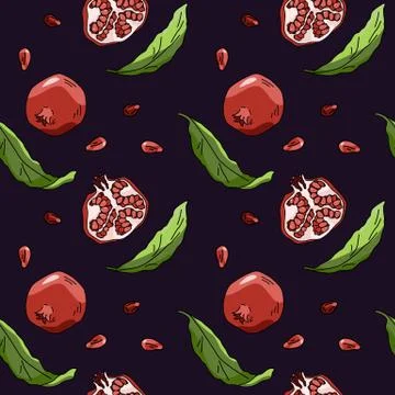 Pomegranate pieces seamless pattern on violet backdrop stock vector illustrat Stock Illustration