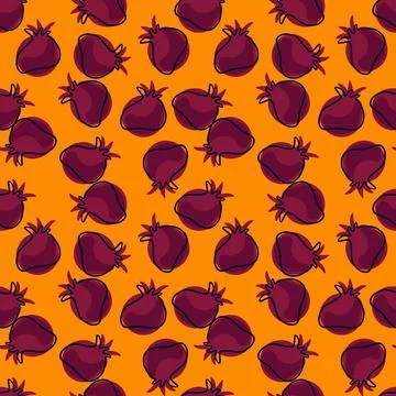 Pomegranate random abstract seamless pattern in doodle style. Orange bright b Stock Illustration