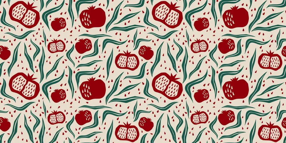 Pomegranate seamless pattern in boho style Illustrazione stock