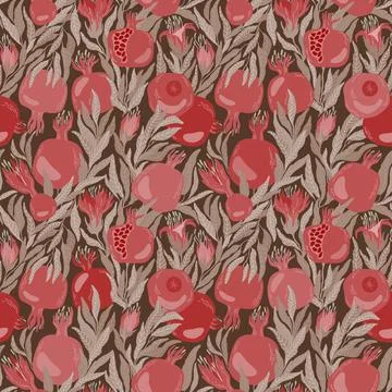 Pomegranate seamless pattern. Leaves, garnet fruit Stock Illustration