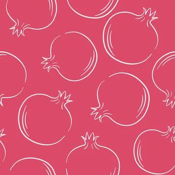 Pomegranate seamless pattern in line art style on pink background. Design for Stock Illustration