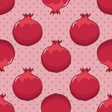 Pomegranate seamless pattern on polka dots Stock Illustration