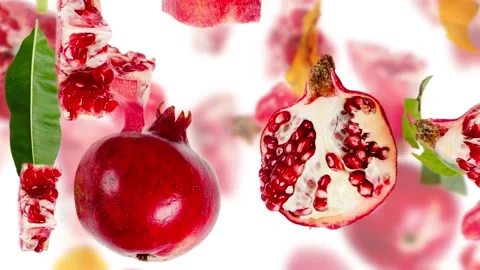 Pomegranate Slice and Leaf Collection Video stock 221996021
