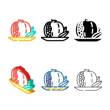 Pomegranate whole grain leaf simplified color icon vector Stock Illustration
