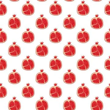 Pomegranates fruit flat seamless pattern on white background. Stock Illustration