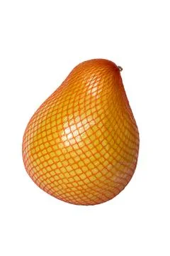 Pomelo in a grid on a white background, isolateA ripe pomelo is packaged in a Stock Photos