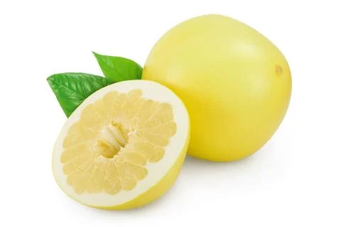 Pomelo with half and leaf isolated on white background with clipping path and Stock Photos