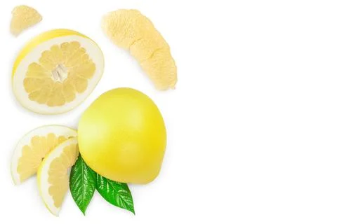 Pomelo with slice and leaf isolated on white background with copy space for your Foto stock