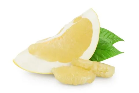 Pomelo slice with leaf isolated on white background with clipping path and full Stock Photos