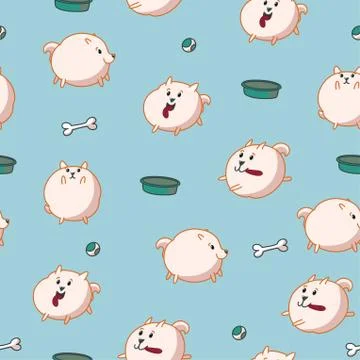 Pomeranian seamless pattern for textile, paper, fabric and clothes. Vector Stock Illustration