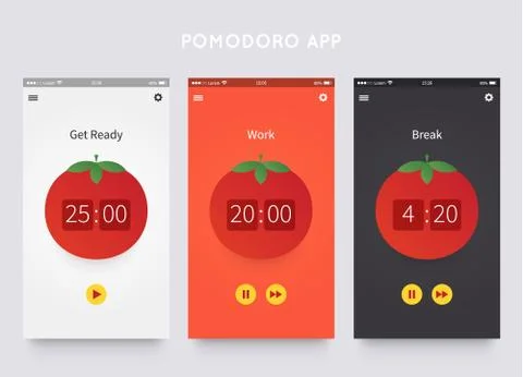 Pomodoro technique. App ui design Stock Illustration
