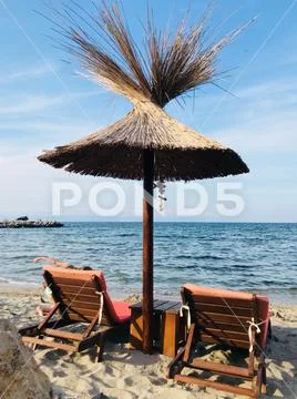 Pomorie, Bulgaria - June 05, 2018: View of the people spending time on the be Stock Photos