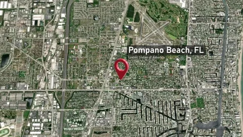 Pompano Beach City Map Zoom (FL, USA) from Space to Earth Video stock 296004121