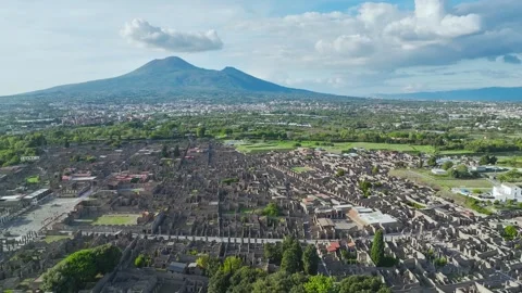 Pompeii and Mount Vesuvius from a drone, Naples, Campania, Italy Stockbeeldmateriaal 294930687