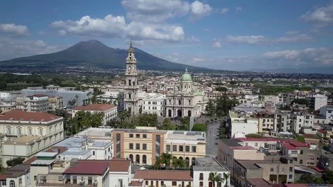 Pompei's Sanctuary of Blessed Virgin panoramic drone footage Stock Footage 83995370