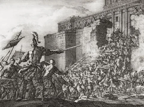 Pompey attacking the Temple in Jerusalem in 63 BC after Aristobulus II refused t Stock Illustration