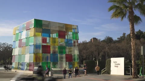 Pompidou Centre located in Muelle Uno neighbourhood of Malaga Stock Footage 254103638