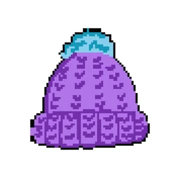 Pompom winter hat knit pixel art vector illustration Stock Illustration