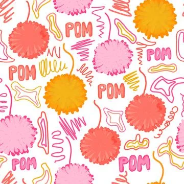 Pompoms pattern. Funny pink childish seamless pattern. Children's fluffy deco Stock Illustration