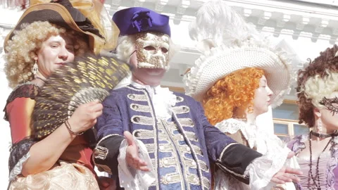 Pompous Count Flaunts Before The Subjects Of Commoners At Carnival Stock Footage 116060134