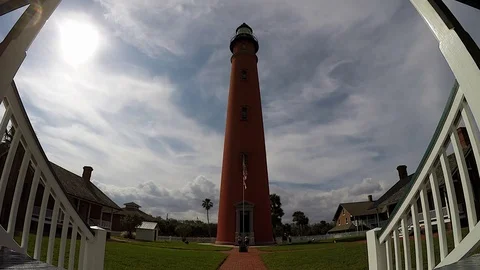 Ponce Inlet Lighthouse wide angle from porch steps Video stock 83364380