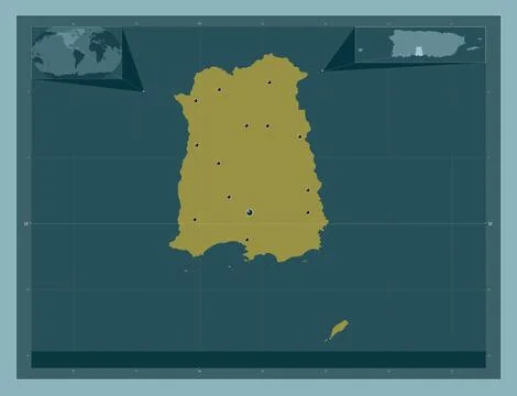 Ponce, Puerto Rico. Solid color shape. Locations of major cities of the regio イラスト素材