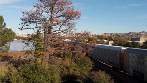 Pond 4k trainpanaway Video stock 130149710