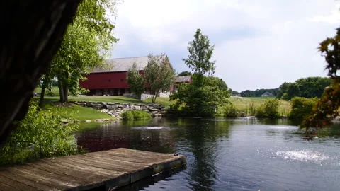 Pond with Barn in distance Stock Footage 161810205