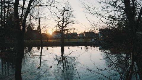 Pond with a beautiful Sunet Stock Footage 122160042