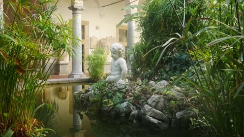 Pond With Childs Statue Next Stock Footage 130569973