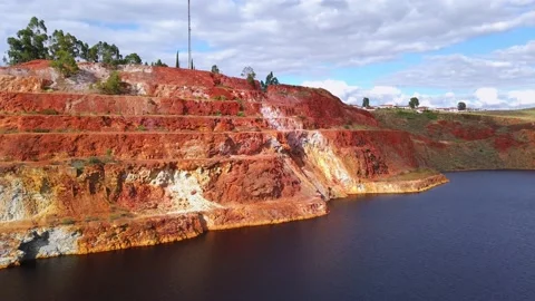 Pond with contaminated waters of an old copper mine. environmental hazard Video stock 154406603