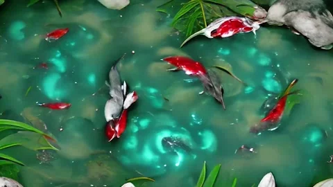 POND with KOI  Background Video Loop Stock Footage 233329696