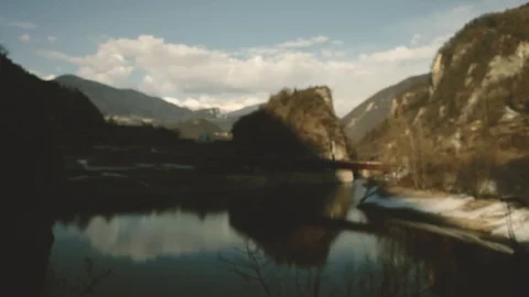 Pond with mountains in the background Stock Footage 92359269