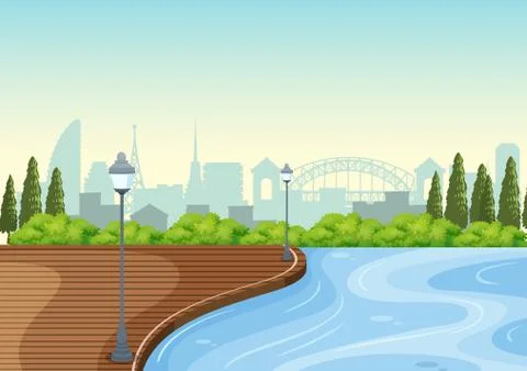 Pond in the park background イラスト素材