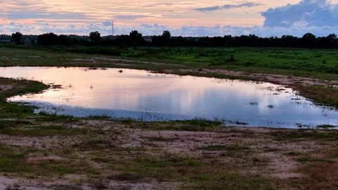 A pond with a reflection of the sky 스톡 동영상 325832142