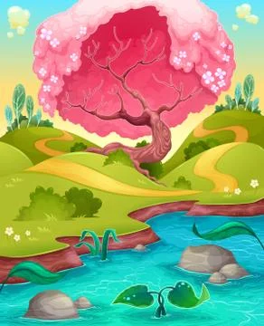 Pond Scene Stock Illustration