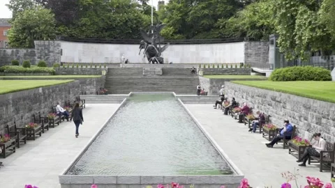 Pond with statue in background Stock Footage 133362190