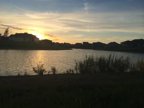 Pond sunset 스톡 사진