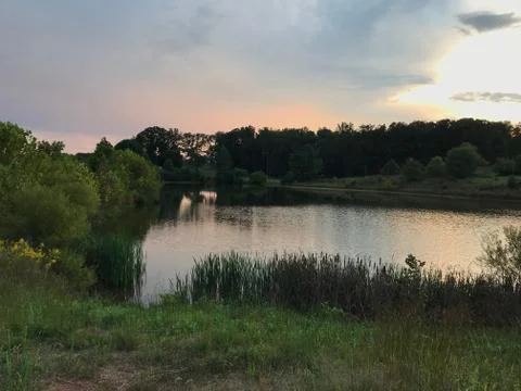Pond at sunset Stock Photos
